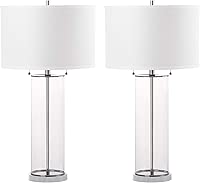SAFAVIEH Lighting Collection Velma Modern Contemporary Clear Glass Pull Chain 31-inch Bedroom Living Room Home Office Desk Nightstand Table Lamp Set of 2 (LED Bulbs Included)