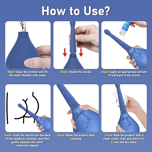 Miniatura 4 de Enema Douche - Bombilla de enema con 5 boquillas, antiflujo de retorno, botellas reutilizables para mujeres y hombres (azul marino)