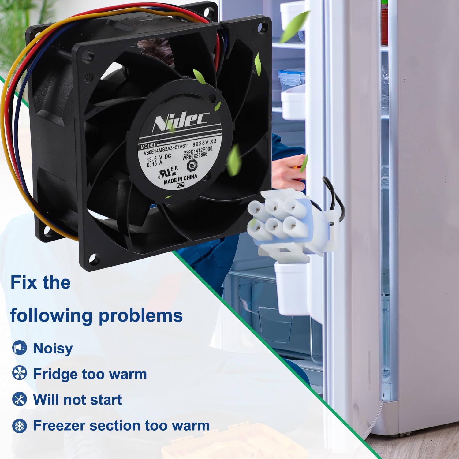 Refrigerator Evaporator Fan Motor for GE Model Numbers GFD28GELBDS GFD28GELCDS GFD28GELEDS GFD28GMLBES GFD28GMLCES GFE28GGKCWW GFE28GSKKSS GFD28GMLEES GFE28GGKEBB GFD28GYNBFS