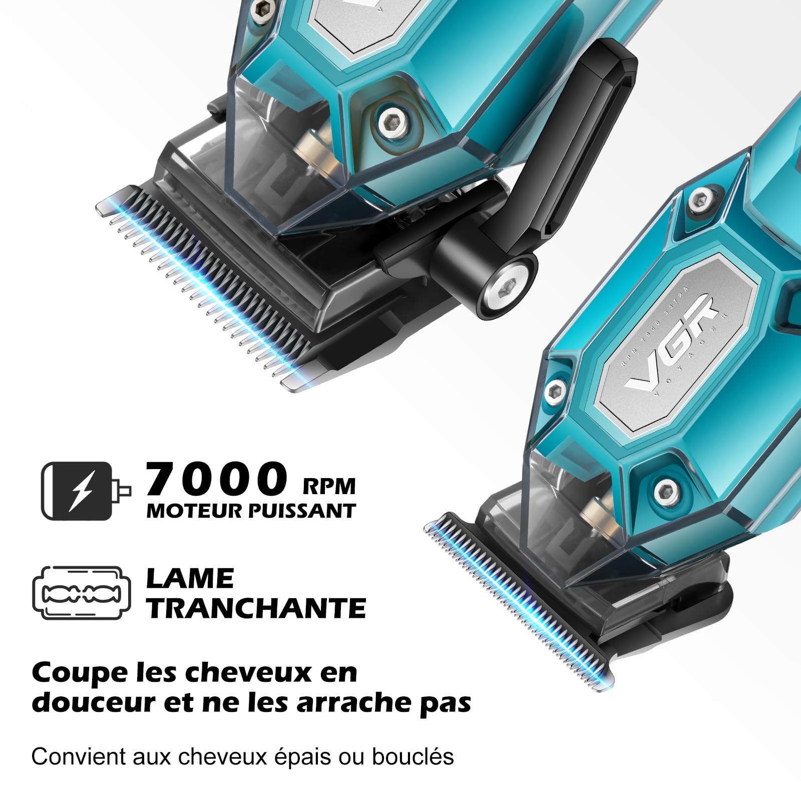 VGR Tondeuse Cheveux Hommes Professionnel Sans Fil | Kit Tondeuse à Cheveux Homme avec 10 Peigne de Limite, Rechargeable USB avec Écran LED