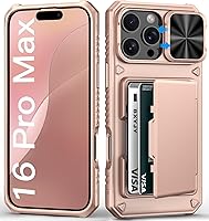 Vista 13 de Funda para iPhone 16 Pro Max con tarjetero (4-5 tarjetas), funda deslizante para cámara y protección de grado militar, a prueba de golpes, Azul