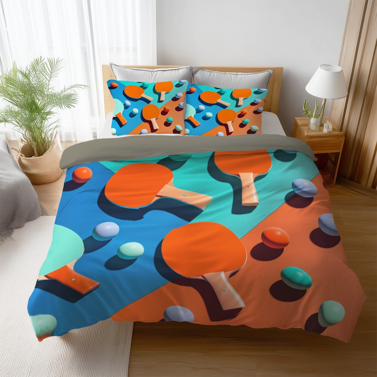 Parure de lit 240 x 260 cm au design élégant imprimé raquettes de tennis de table