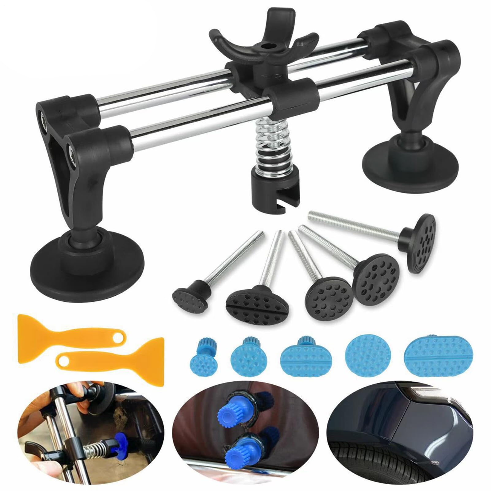 Kit per la rimozione di ammaccature, kit estrattore per ammaccature per carrozzeria - Kit estrattore per ponte - Estrattore di ammaccature in acciaio con doppio polo, Estrattore di ammaccature multifu