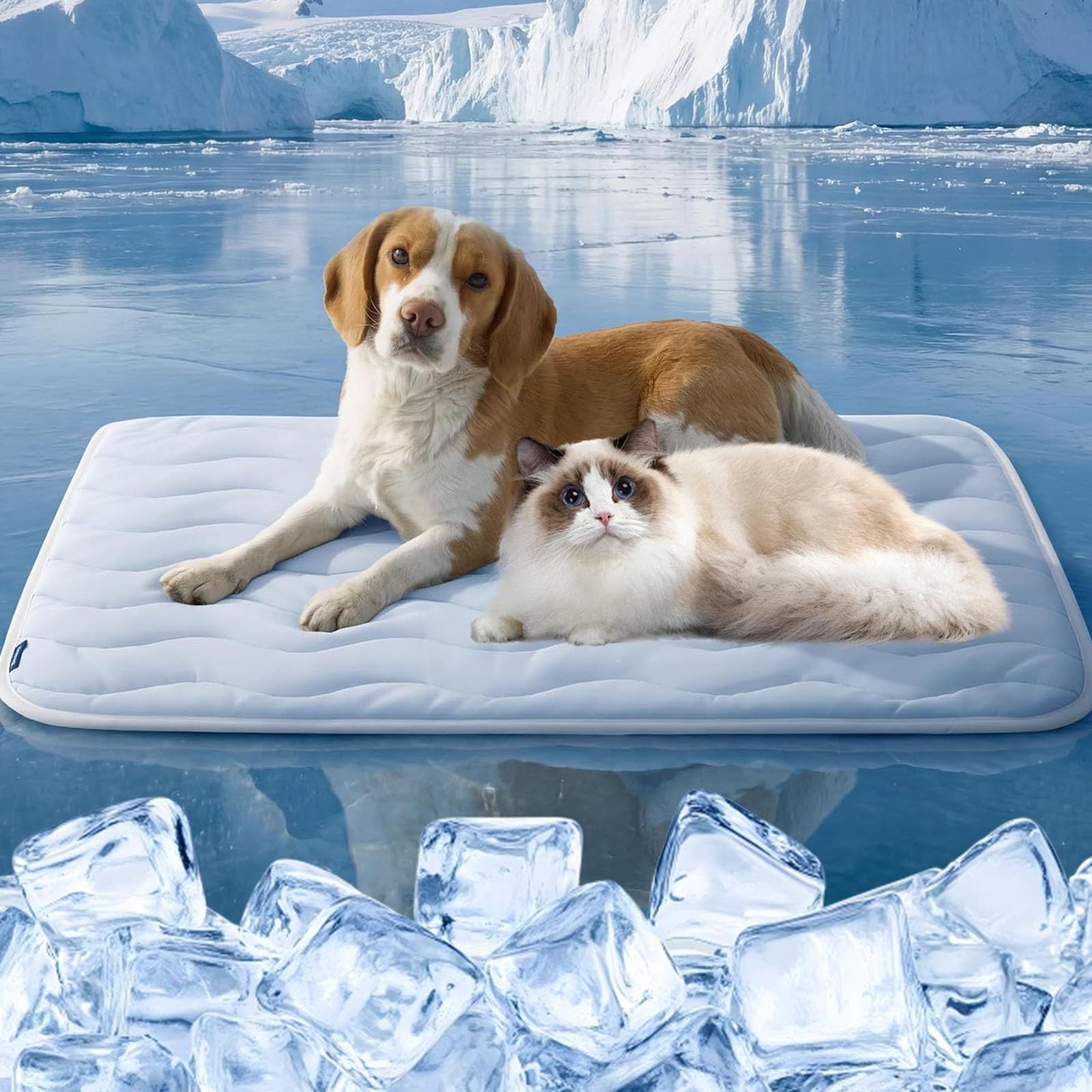 Cool Bed For Dogs, Cooling Dog Mat, Gel-Free Self Cat Cooling Mat With Cool-Touch Fabric, Non-Slip Bottom, Breathable Washable Pad For Floor, Couch & Grass, Machine Washable (Blue,M 90*60 cm)