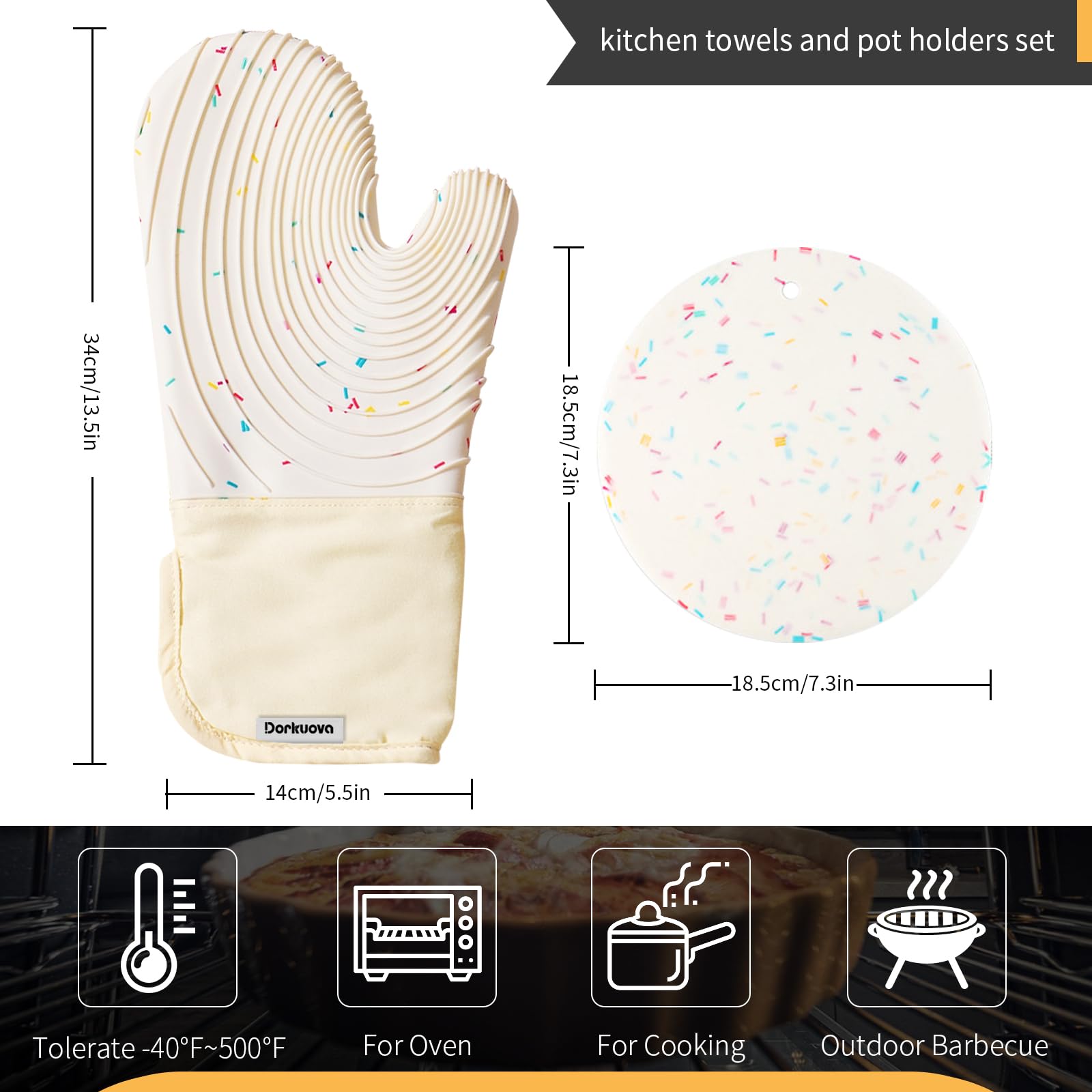 Guantes de silicona para horno, par de guantes de horno de silicona, guantes de horno, sin BPA, guantes de cocina largos, juego de guantes de horno para barbacoa, 4 piezas (blanco lechoso) 2