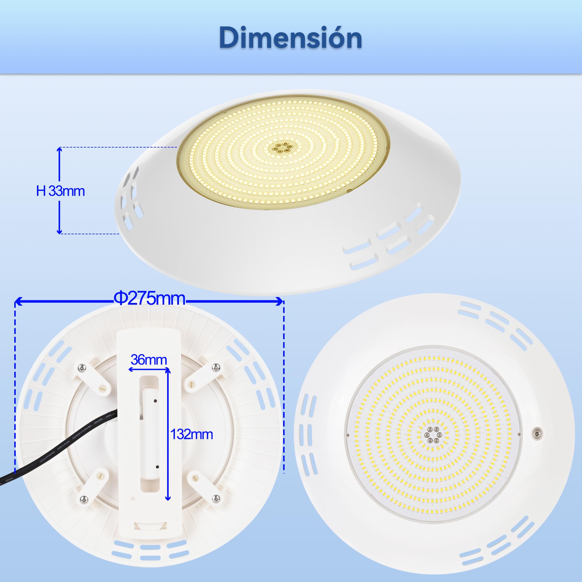 LyLmLe Foco LED Piscina Relleno de Resin, 35W Lámpara Piscina para Superficie extraplano (Equivalente 300W halógena Bombilla), 3500lm, Ángulo 140°, IP68 Impermeable, 12V AC/DC, 6000K Blanca Fría
