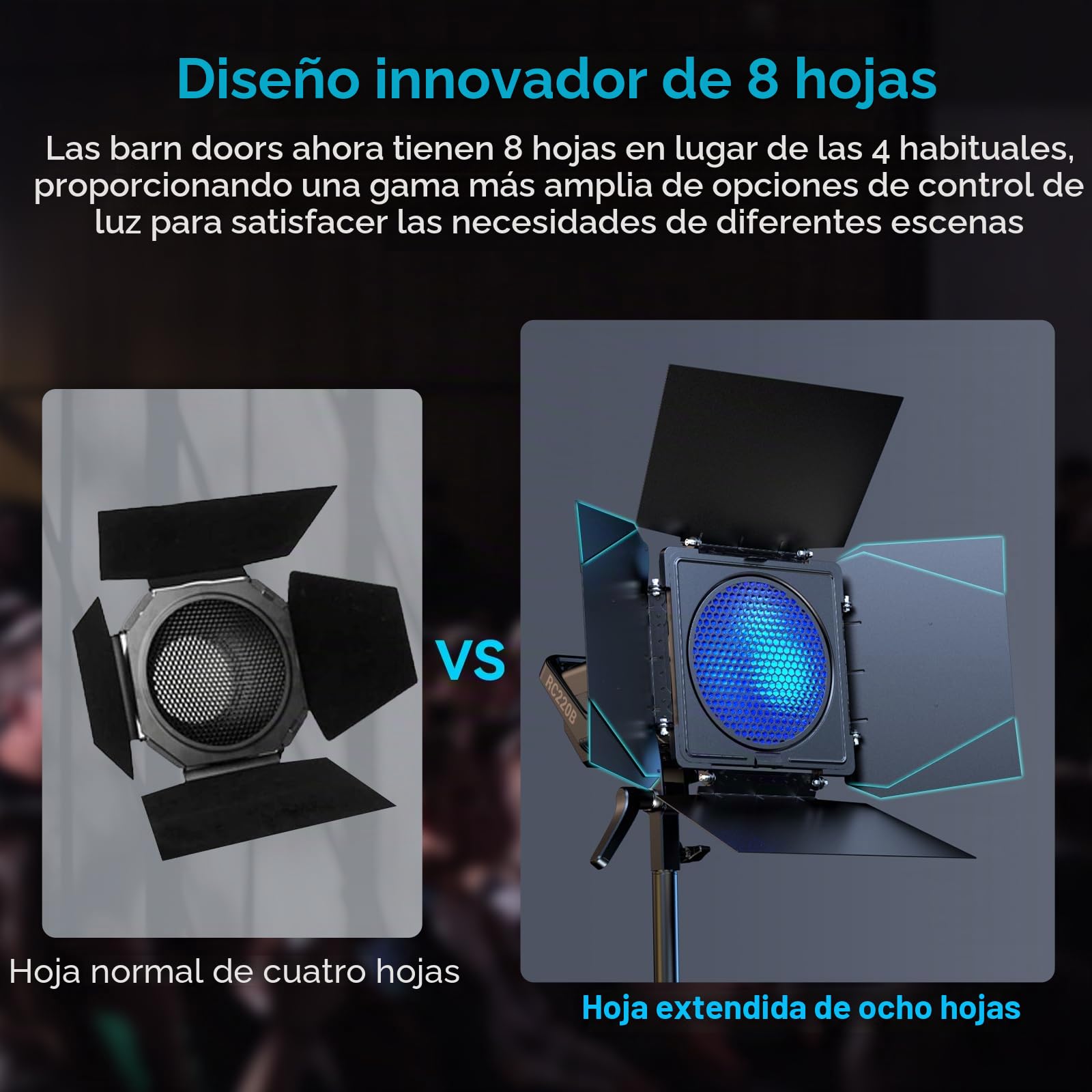 SMALLRIG Puertas de Granero de Iluminación de 8 Hojas con Adaptador de Montaje Bowens Clip de Gel de Color y Rejilla de Nido de Abeja, para SmallRig RC 120/RC 220/RC 350/ RC 450 y Otras -4204