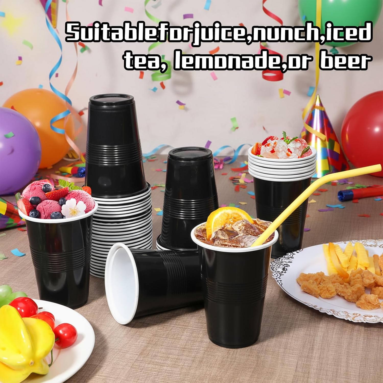 100 Pack 16 oz Plastic Cups, Disposable Heavy Duty Black Cup for Party Graduation Cups Halloween Cup for Wedding Birthday Beer Taste Serving Snack Tastings Barbecues Picnic Party Supplies - Image 3