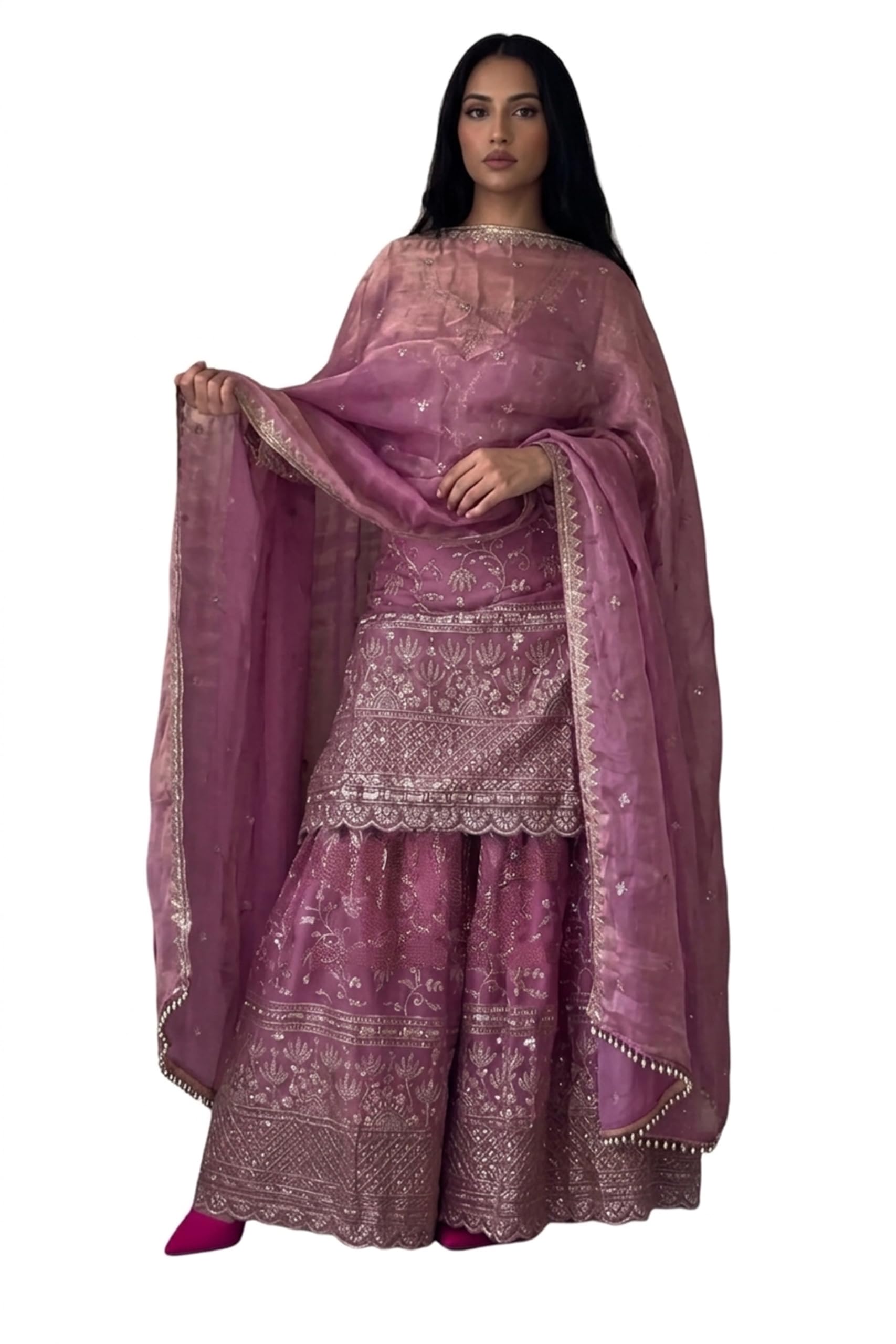 AP SUITS WOMEN'S Crepe Elegant Stitched Salwar Suit – Long Kurti with Embellished Sleeves, Wedding & Festival Collection (SF201526 Brown free-size)-image-35