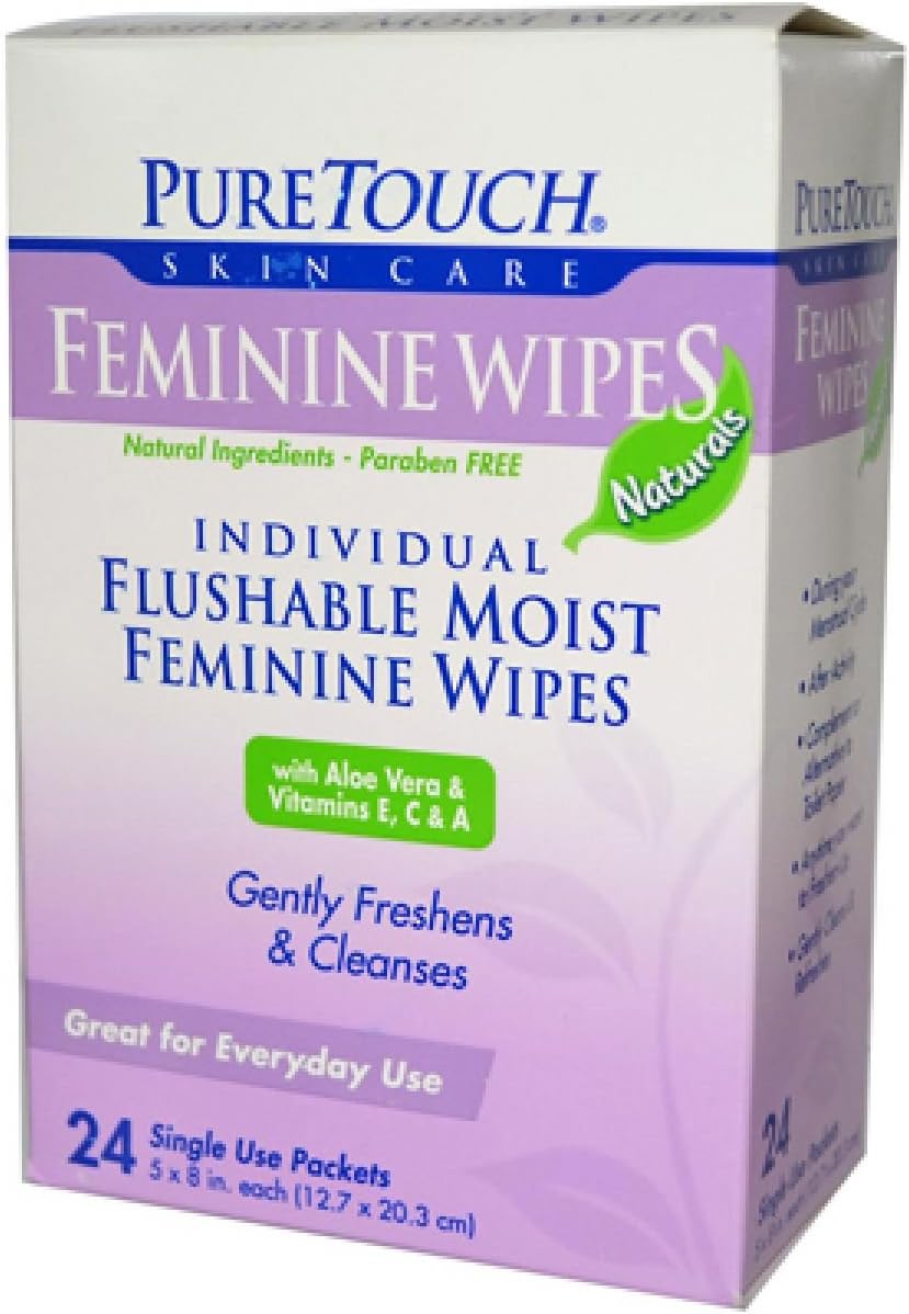 PURETOUCH Skin Care Wipes,Feminine,FLUSHABLE, 24 CT