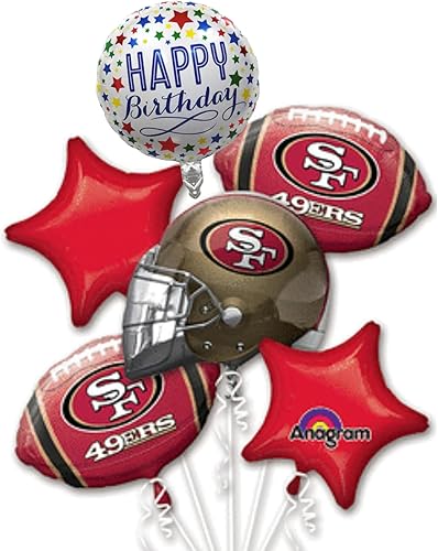 Anagram 49ERS - Ramo de fútbol con 1 globo de feliz cumpleaños, paquete de 6