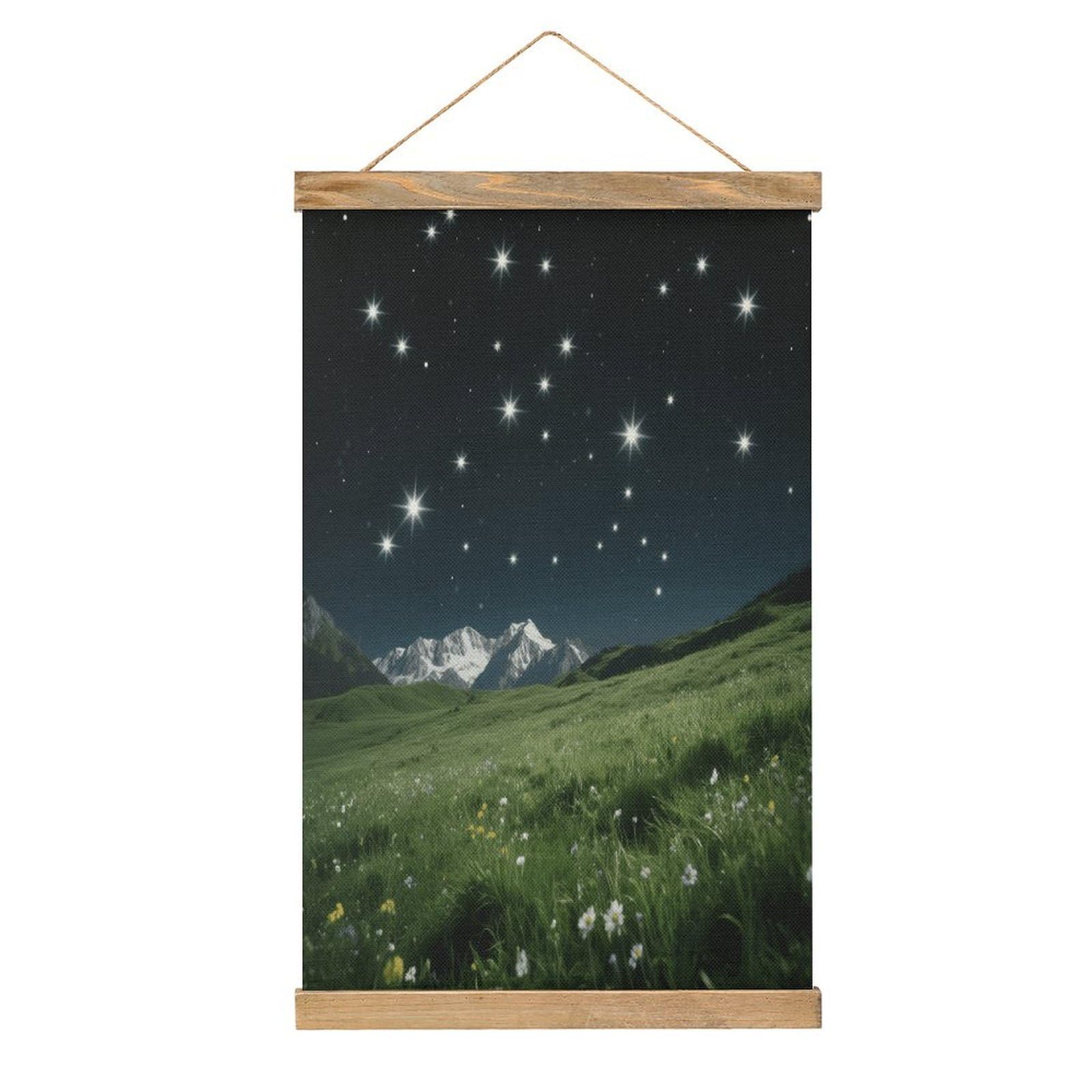 VstaDank Alpine Meadow Stars Hanging Poster with Wooden Frame Modern Linen Hanging Painting Retro Style Wall Decor Art Painting for Living Room,Bedroom Decor Poster Frame 20.4x13.1inch