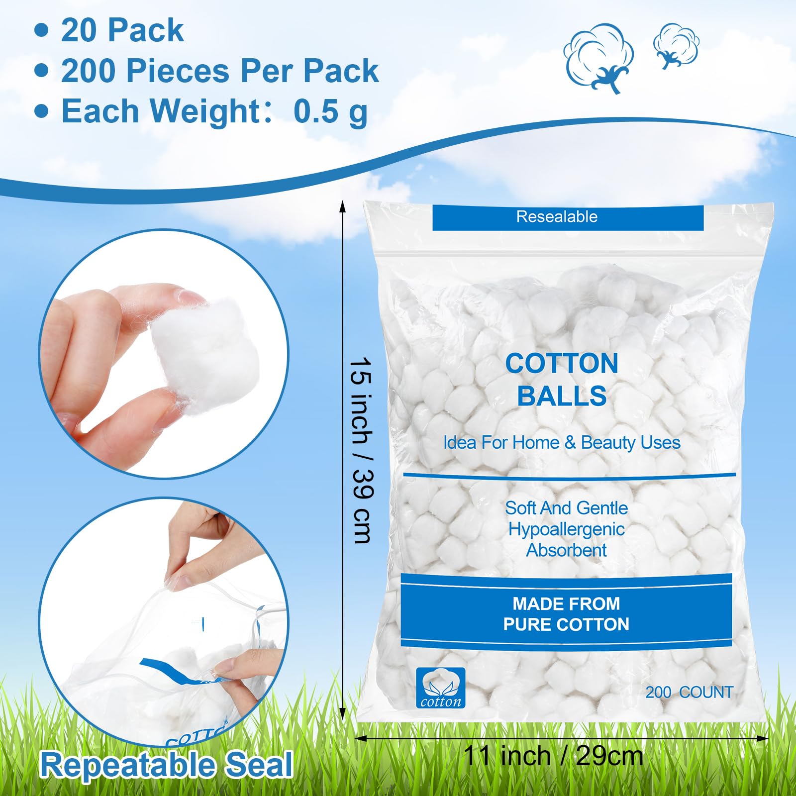 4000 bolas de algodón orgánico a granel, suaves, grandes, absorbentes, multiusos, bolas de algodón puro para esmalte de uñas, desmaquillante, aplicar lociones y más