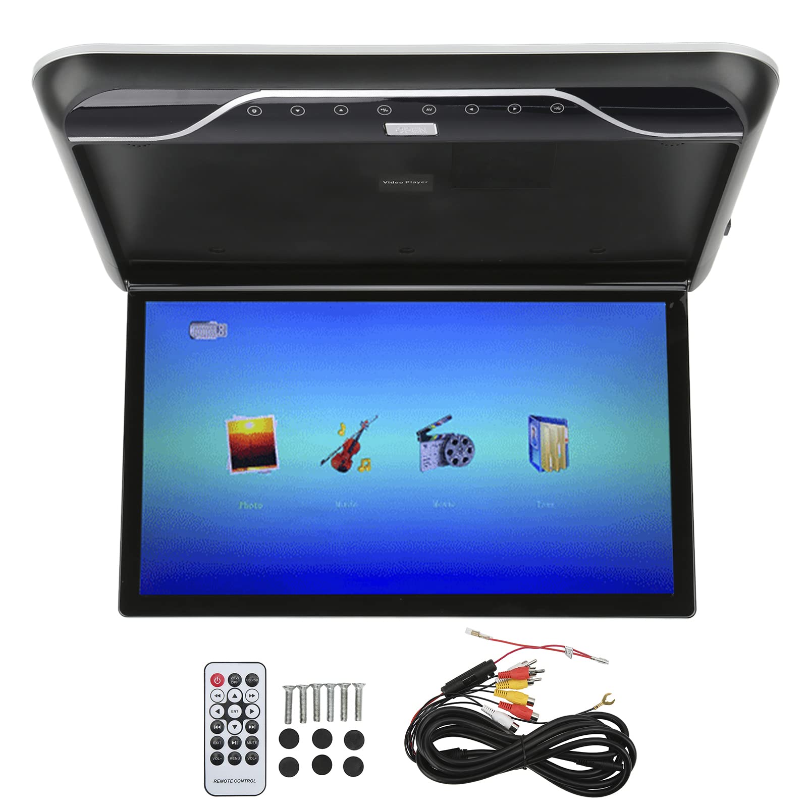 Convertisseur de Sortie Ligne Affichage de L'écran du Moniteur Aérien de Voiture 19 Pouces 丨 19 Pouces Moniteur LCD de Toit de Voiture Rabattable 1080P 16 Couleurs Contrôle Tactile(Le noir)
