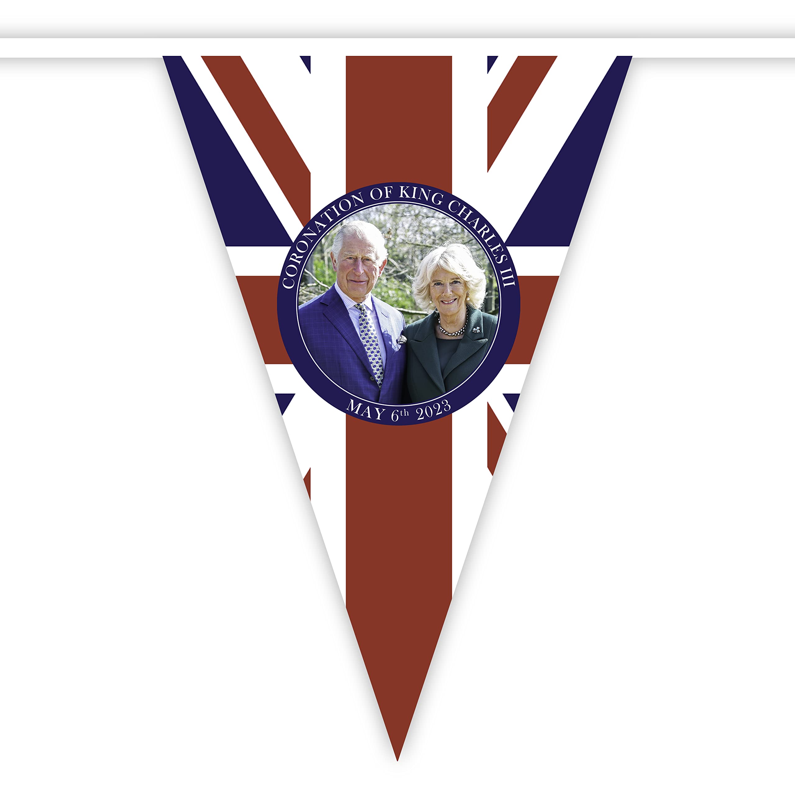 20m/66ft Bunting King Charles III with Queen Consort Portrait 48 Triangle Union Jack Flags King's Coronation Celebration Banner Royal Family UK British Street Party Decoration - Image 2