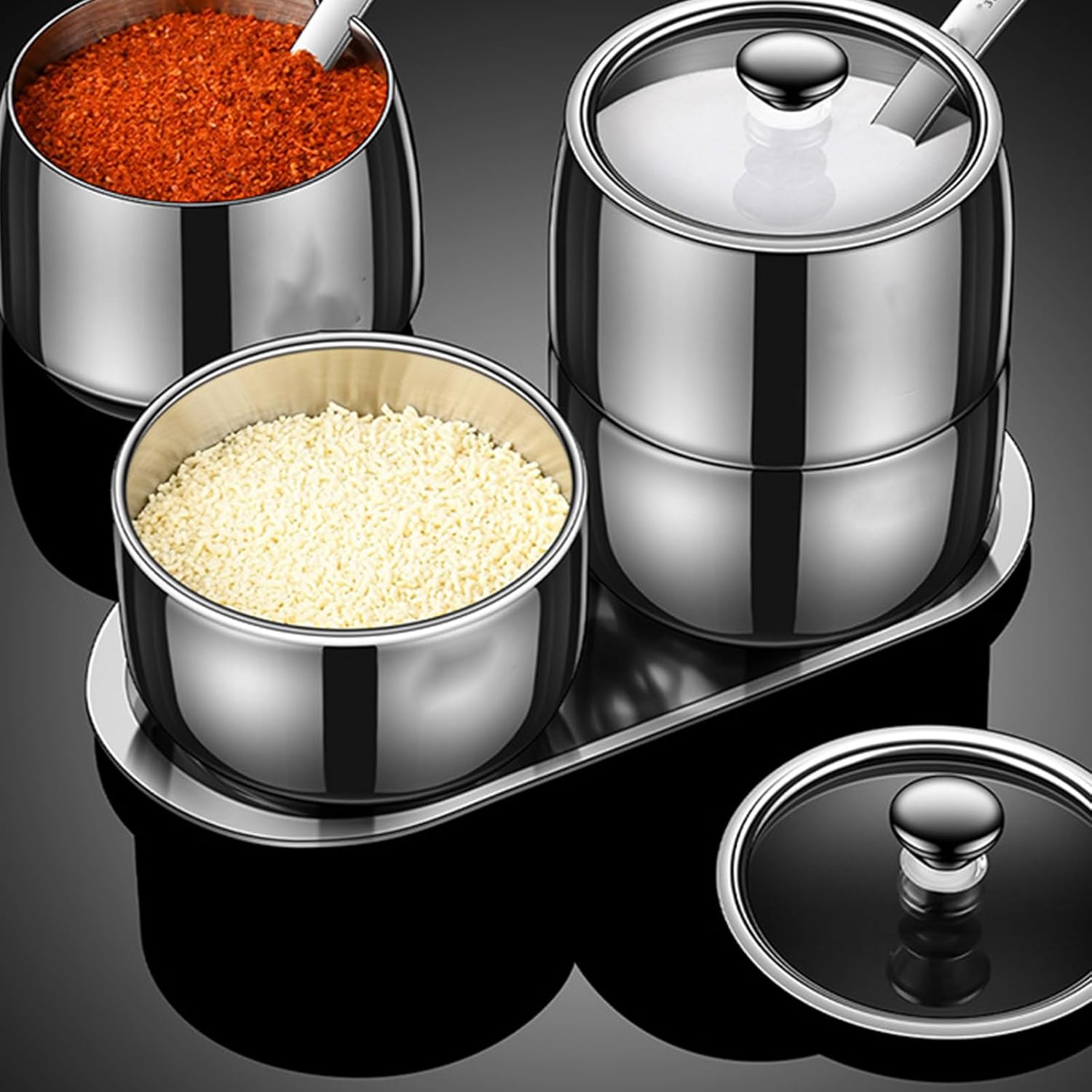 Pack of 2 Double Spices Stainless Steel Seasoning Jar Shaker Peppers Dispenser Adjustable Pour Holes Spices Storage