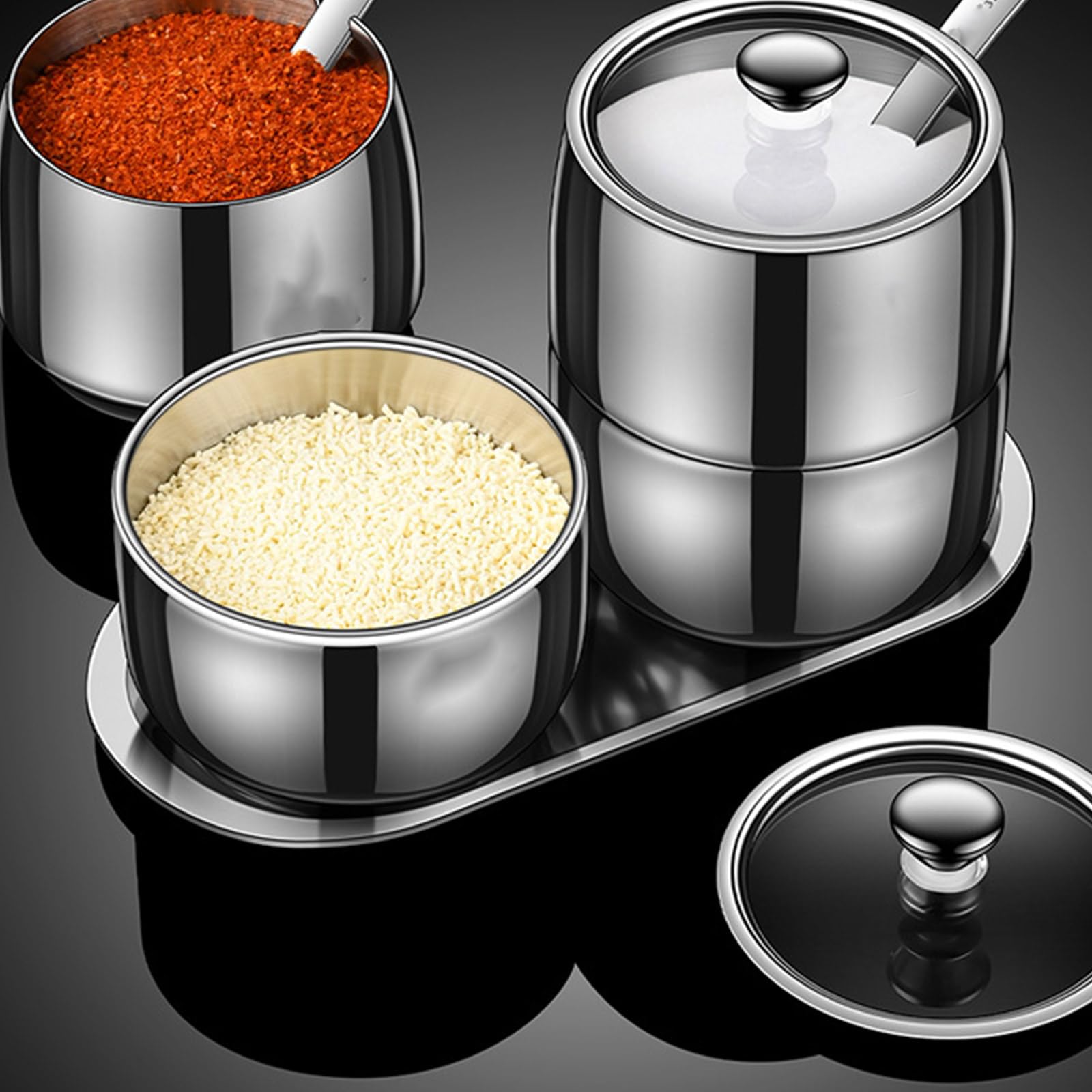 Pack de 2 tarros de doble dispensador de especias, coctelera doble, soporte para pimientos de acero inoxidable, coctelera de acero inoxidable