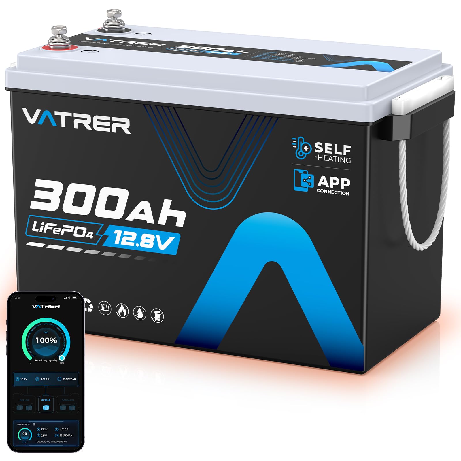 VATRER POWER 12V 300AH Deep Cycle LiFePO4 Lithium Battery