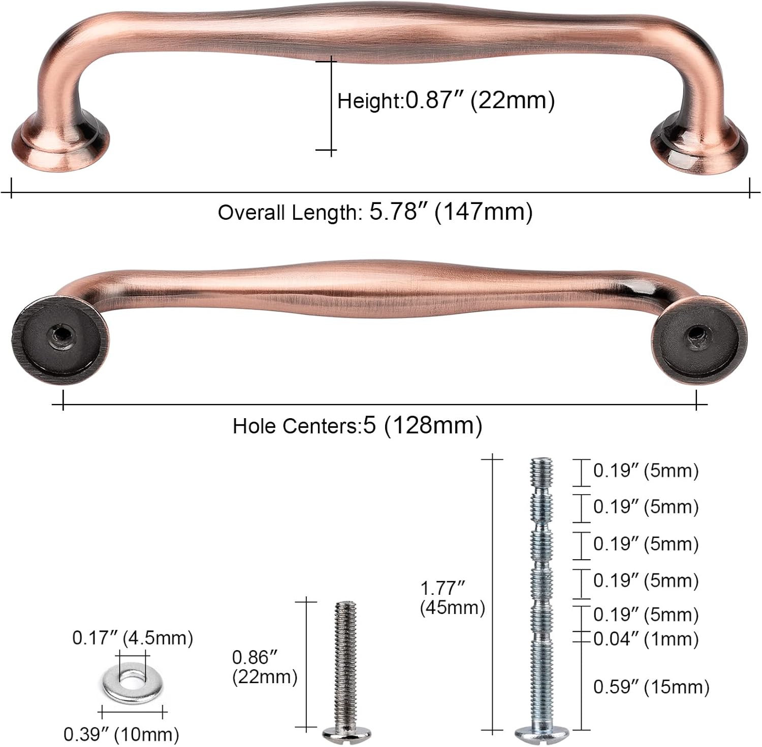 WEAVERBIRD 6 Pack Cabinet Handles Red Copper 5" Hardware Pull Handles, Antique Dresser Drawer Pulls Furniture Drawer Pulls