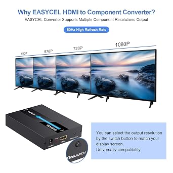 Aluminum 1080P HDMI to YPbPr/5RCA Scaler Converter, Support 480i 576i Component Output