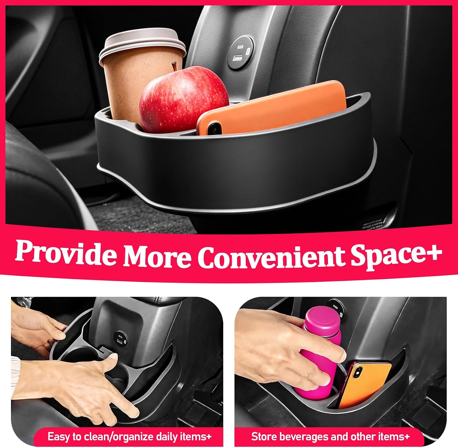 Rear Cup Holder Compatible with Ford Maverick 2022-2026, Upgraded Dual Drink Storage Organizer, Removable Back Seat Insert Expander & Water Bottle Holder for Maverick Interior Accessories