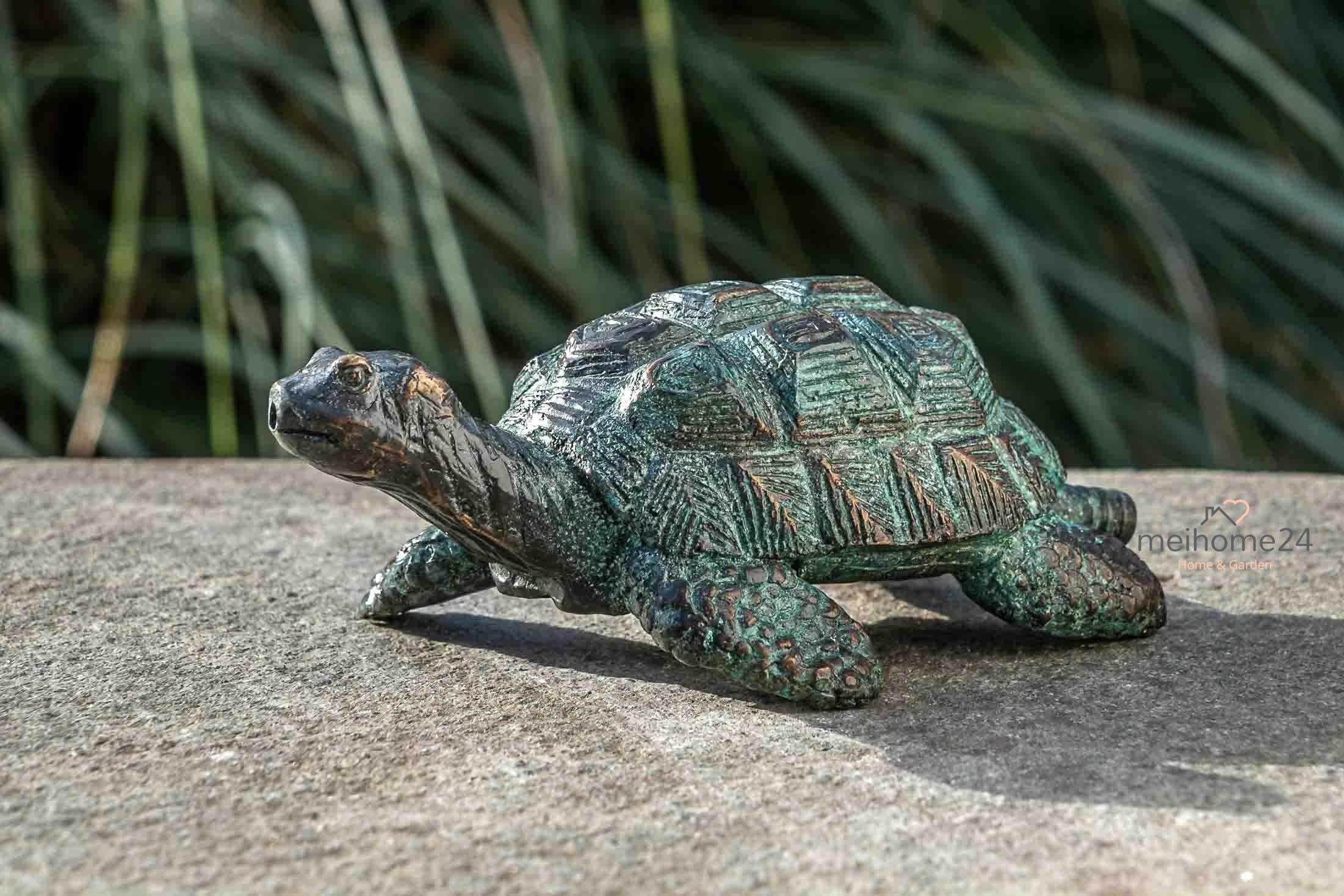 Generisch Bronze-Skulptur Wasserspeier Schildkröte | Fontaine | klein | antik-grün | 17x10x7cm | Tierfigur aus Bronze | handgefertigt