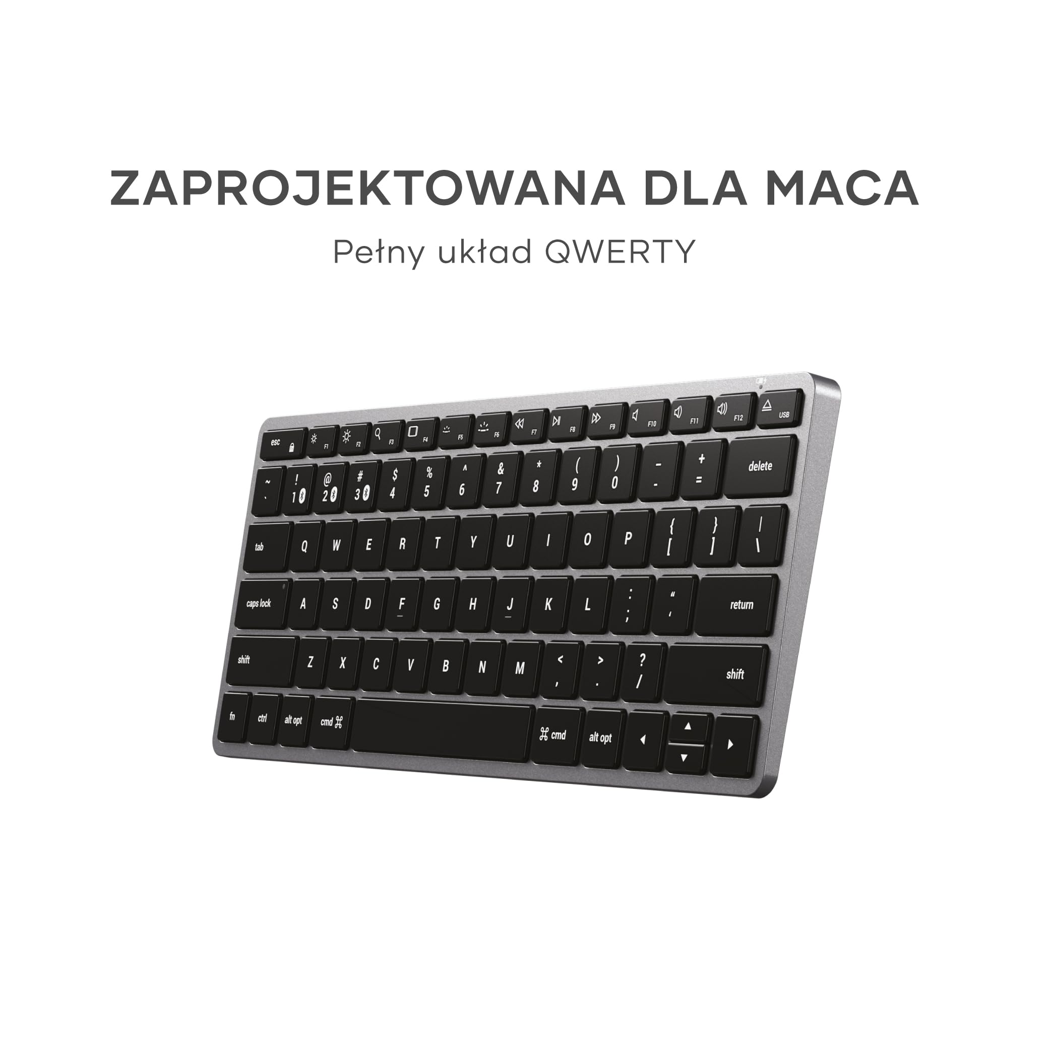 SATECHI Slim X1 Klawiatura Bezprzewodowa Bluetooth, Układ 𝗨𝗦 𝗤𝗪𝗘𝗥𝗧𝗬, Podświetlana Konstrukcja do Wielu Urządzeń – do MacBook Air i Pro M5 M4, Mac Mini, iPad Air i Pro, iMac i innych – Szara