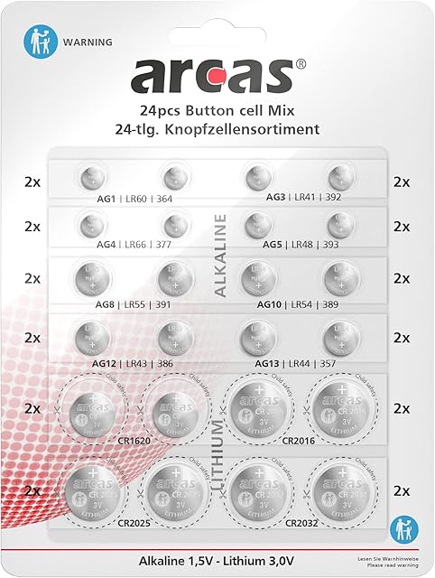 Arcas 12752400 Zestaw Baterii Alkalicznych i Litowych, 24 Sztuki