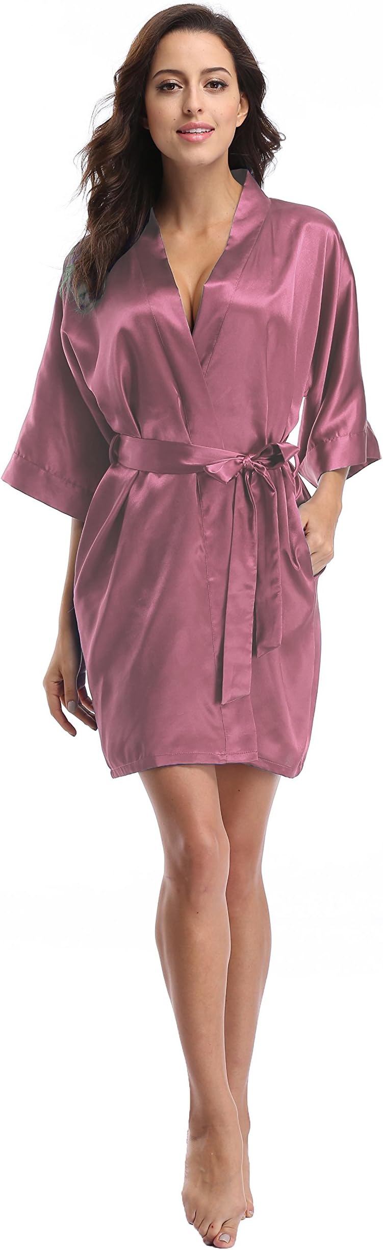 Women's Satin Kimono Robe, Solid Color, Short