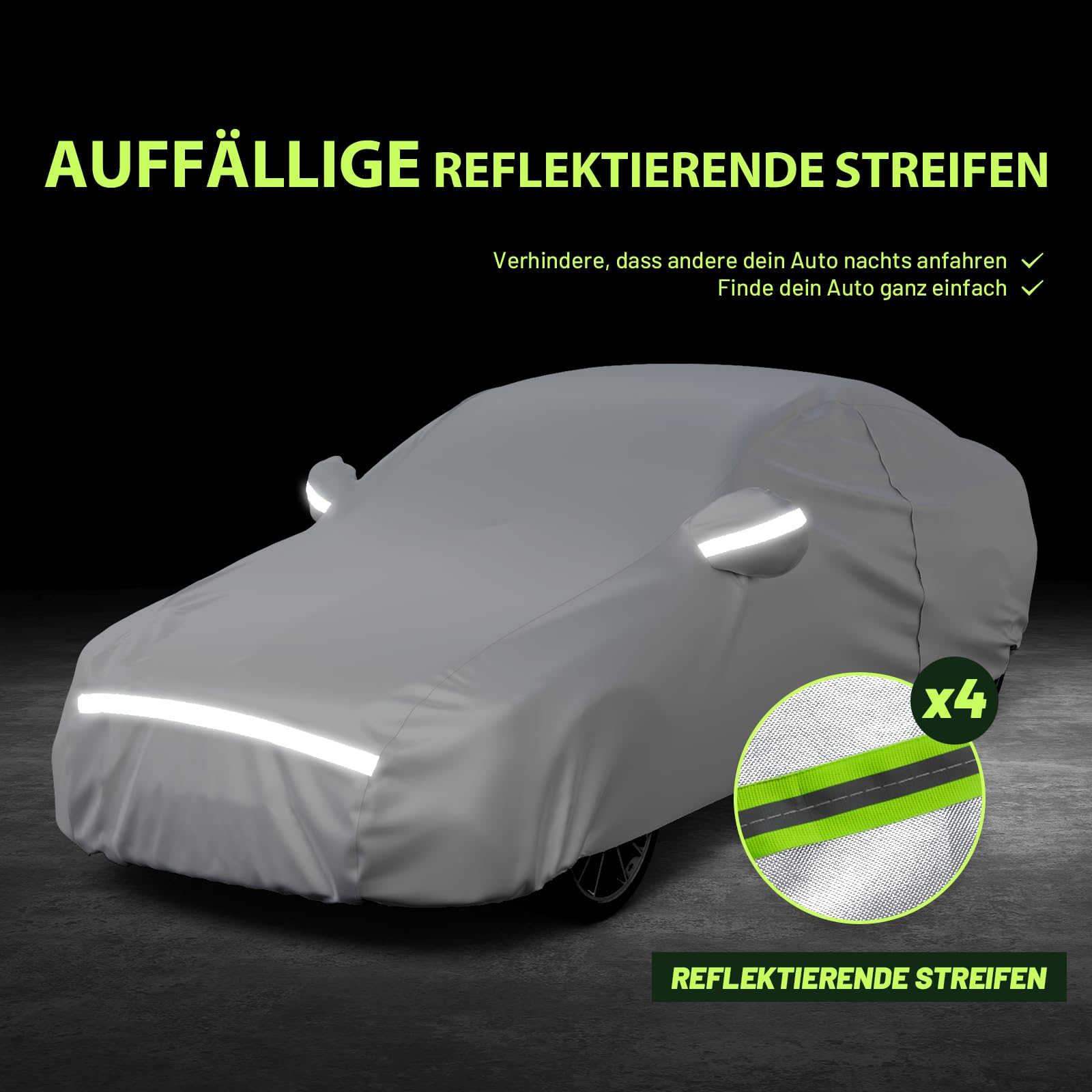 Favoto Autoabdeckung Vollgarage Abdeckplane Auto Garage Staubdicht Wasserdicht Autohülle Autoplane Winter & Sommer für 450-495 cm Sänfte Limousine Silber 2.95kg