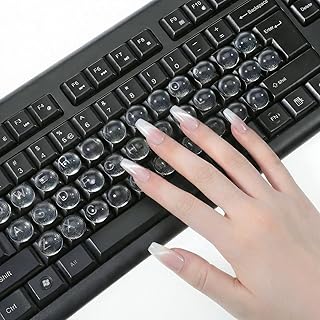 Sibba 72Pcs Clear Glass Long Nail Keyboard Stickers, Raised Keyboard Bubbles Nail Art Typing Cover, Reusable Adhesive Button Sticker for Laptop, PC, Desktop, Semi Spherical