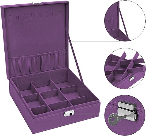 Miniatura 3 de MOSISO Joyero organizador apilable de doble capa con cerradura para adolescentes niñas mujeres collar de terciopelo aretes pulsera anillo reloj