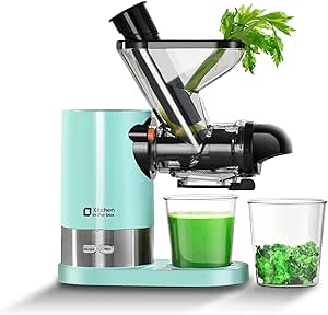 Kitchen in the box Juicer Machines, Small Cold Press Juicer for Single Serve, Slow Masticating Juicer Machine Vegetable and Fruit for Everyday Use, Quiet DC Motor, BPA-Free (Blue)
