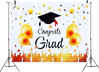 خلفية تصوير بتصميم لعبارة «Congrats» مع بالونات ذهبية وبابعاد 5×4 قدم من اكس جود، لحفلات التخرج والحفلات