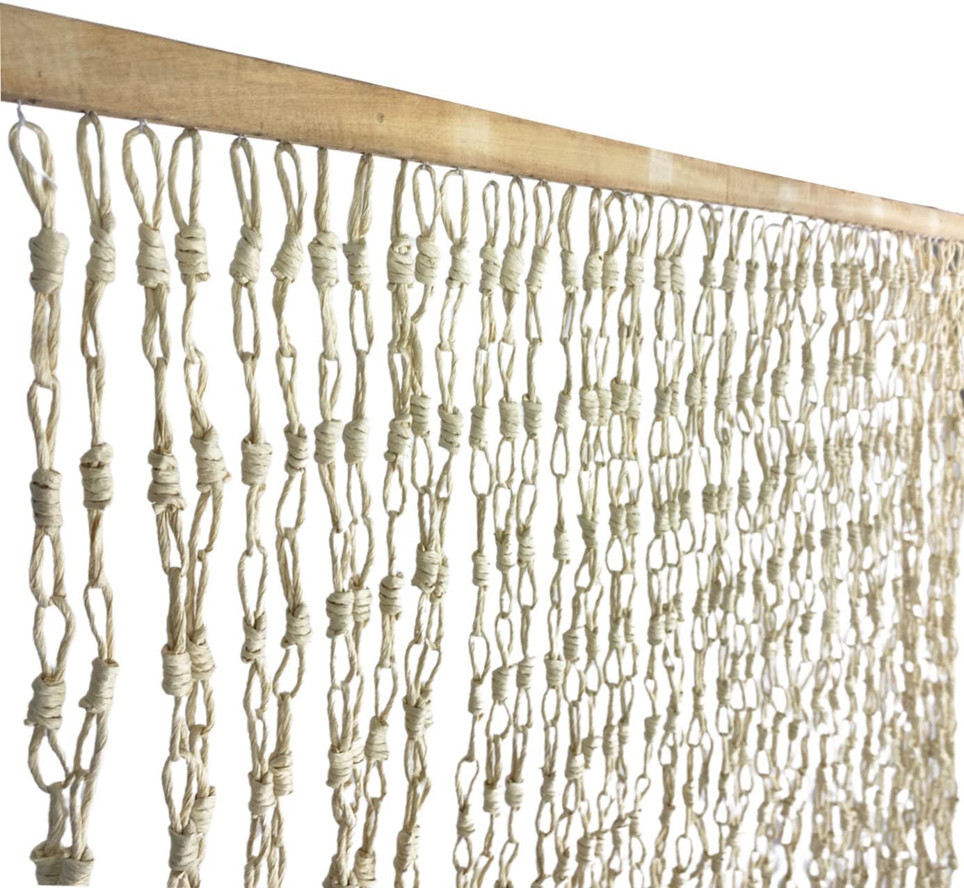 Tex Family Wood© Rideau de chaînettes tressées en fibre naturelle, anti-insectes et antibruit, beige, 120 x 220 cm