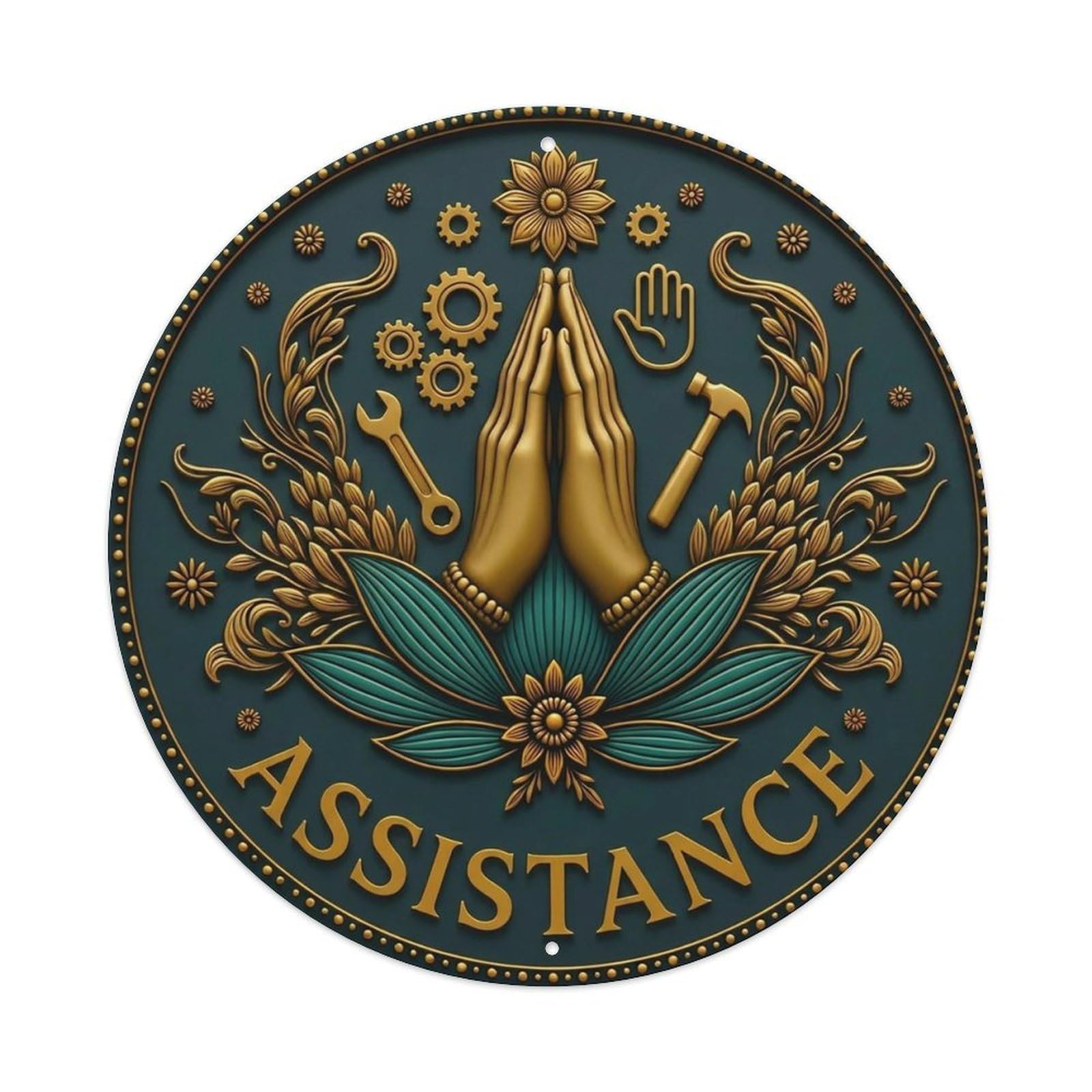 Vintage Namaste Praying Hands Assistance Flower Zen Yoga Metal Tin Sign