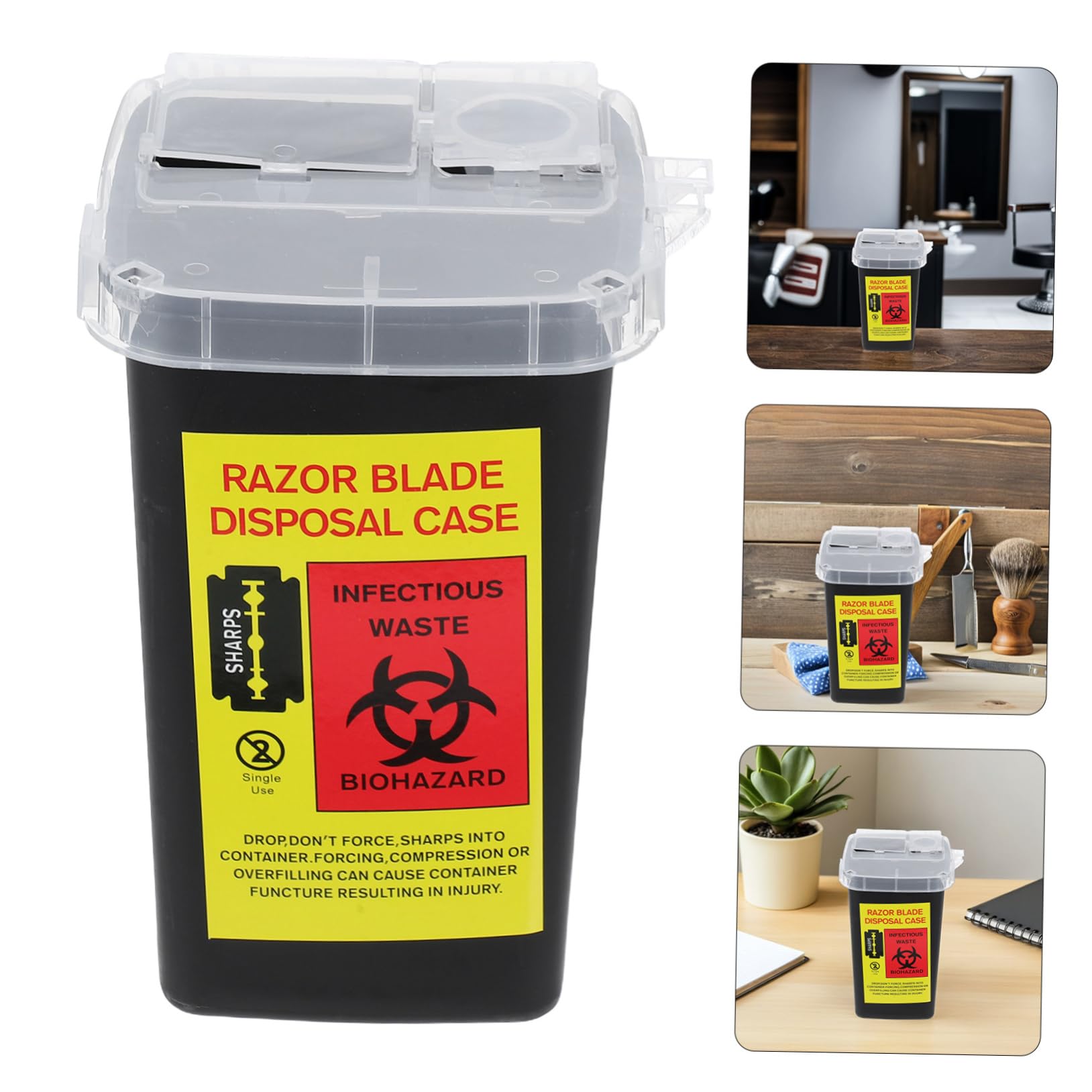 Contenitore Porta Lamette Nero 2 Pezzi Plastico Smaltimento Sicuro Custodia Lame Barbiere Portatile