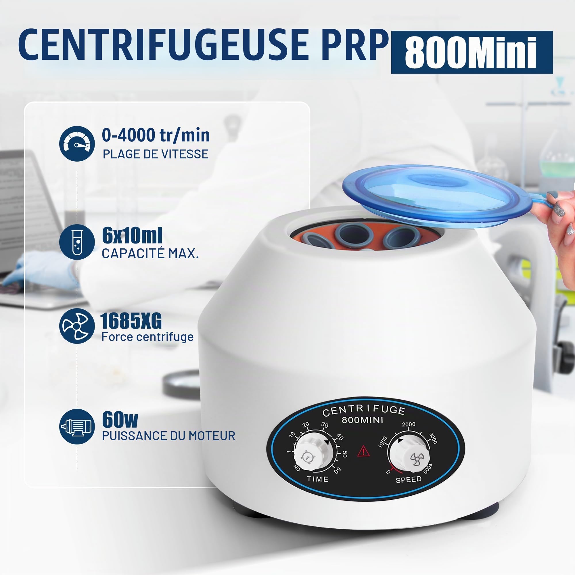 SJ 800min 6x10ml Centrifugeuse Laboratoire, Professionnelle Centrifugeuse PRP Plasma avec 4000rpm, 1795xg Centrifugeuse de Laboratoire