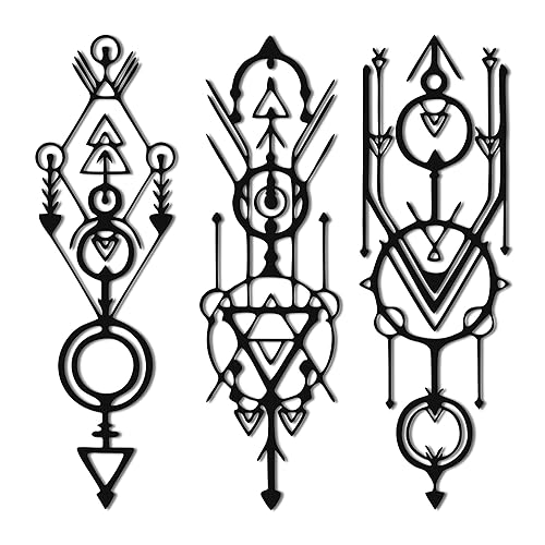 Viking Decor Wall Art 3-Piece Set - Norse Metal Sculptures with Geometric Designs for Gothic Home Decor, Pagan & Medieval Wall Art with Moon Phase Patterns