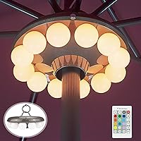BIGMONAT Patio Umbrella Light: 250 Lumens Battery Powered, 12 Color Changing RF Remote, Dimmable Timer for Outdoor Pole Umbrellas