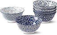 Selamica Blue & White Porcelain Cereal Bowls Set of 6 - 20oz 6-Inch Vintage Soup, Salad, Pasta Bowls, Microwave Oven Dishwasher Safe