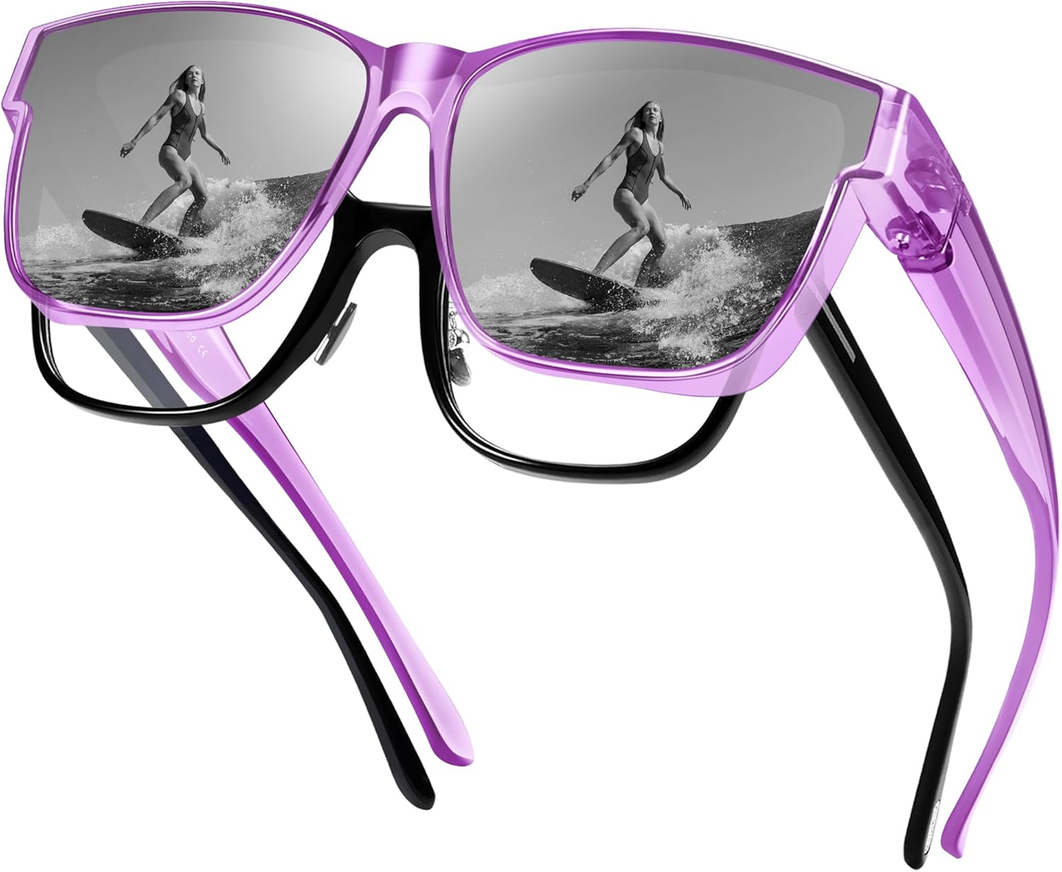 URUMQI Polarized Sunglasses Fit Over Glasses for Men Women, Oversized Square Shades UV400 Protection