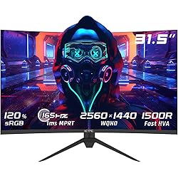 KTC Monitor Gaming Curvo 32 Pulgadas, 165Hz, 2K 2560x1440 píxeles, HVA 1500R Sin Marco,1ms, HDR 10, FreeSync & G-Sync, Pantalla de reducción de luz Azul, DP1.2, HDMI2.0, H32S17