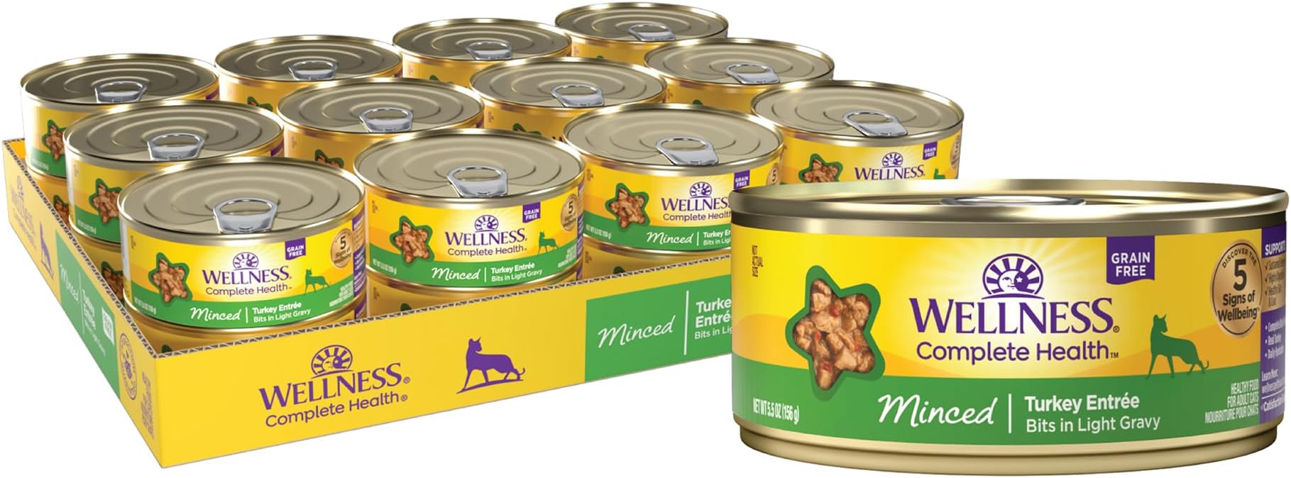 Wellness Complete Health Minced Adult Canned Wet Cat Food, Natural, Protein Rich, Grain Free, Turkey Entrée Recipe, 5.5 oz, Pack of 24 Cans