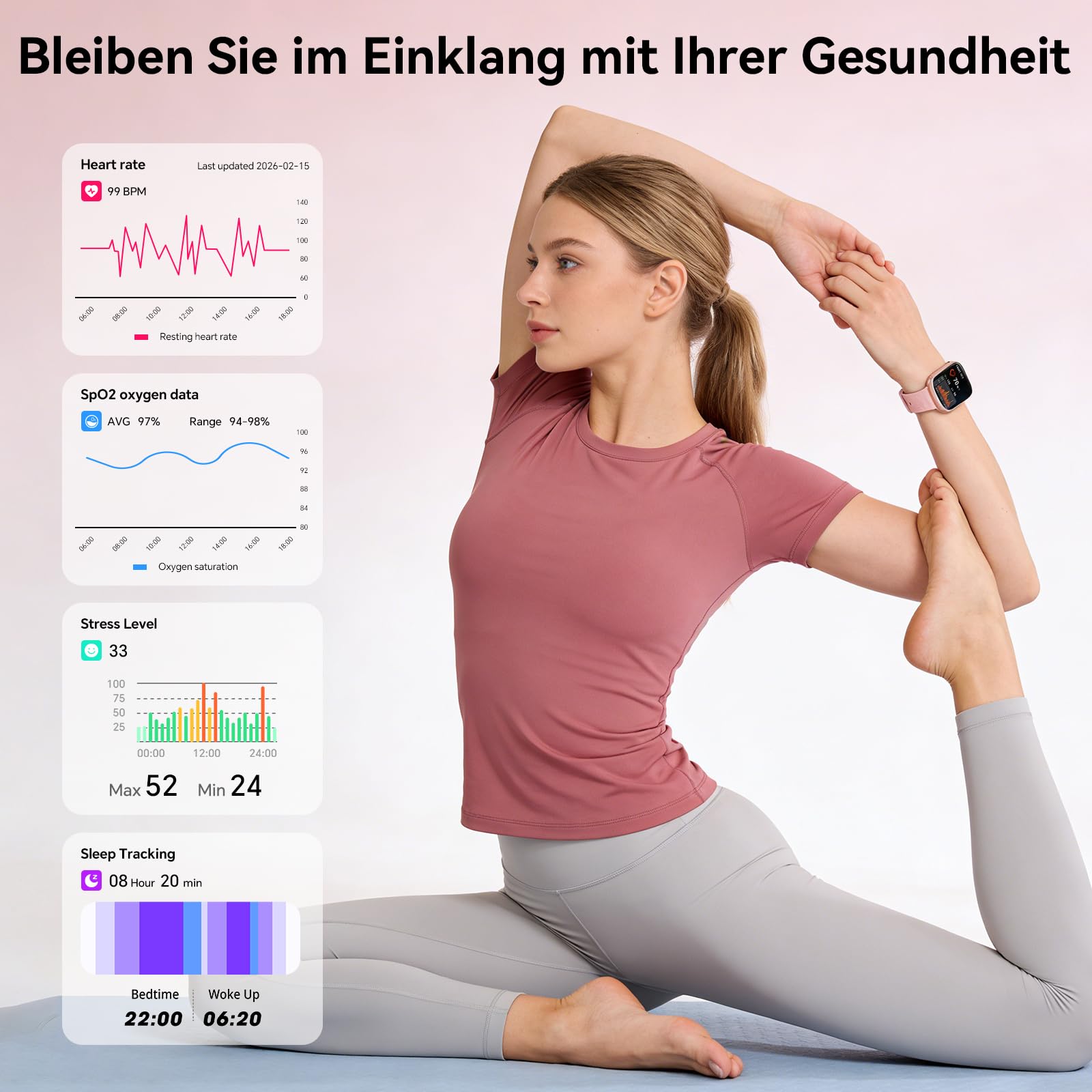 Smartwatch Damen mit 7 Armbänder & Geschenkbox, 1.83" HD Smartwatch mit Bluetooth-Anruf, Fitness Tracker mit SpO2, Pulsmesser, Schlafmonitor, Schrittzähler, IP68 Wasserdicht, 100+ Sportmodi(Hellrosa)