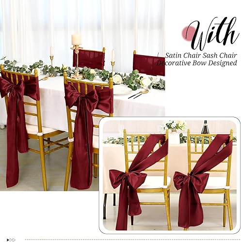 Miniatura 5 de Pesonlook 50 cintas de satén para silla, lazos de satén burdeos, lazos para silla, suministros para bodas, recepciones, eventos, banquetes, fiestas,