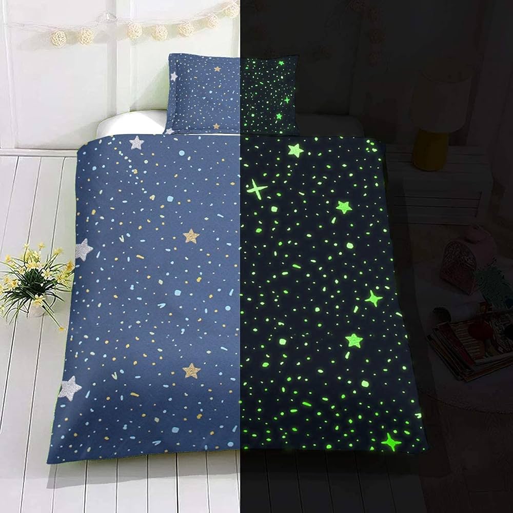 Glow In The Dark Bettwäsche GLOW IN THE DARK Teddybär Fleece Bettbezug-Set – Weich, Warm & Mit Glitzer Teddybär Fleece Bettbezug Set
