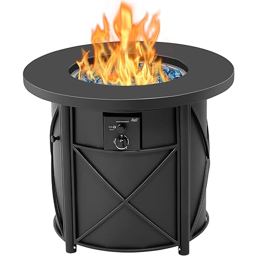 BALI OUTDOORS Propane Fire Pit Table Gas Firepit 30 Inch 50,000 BTU with Fire Glass Cover Lid for Patio, Garden, Backyard and Porch