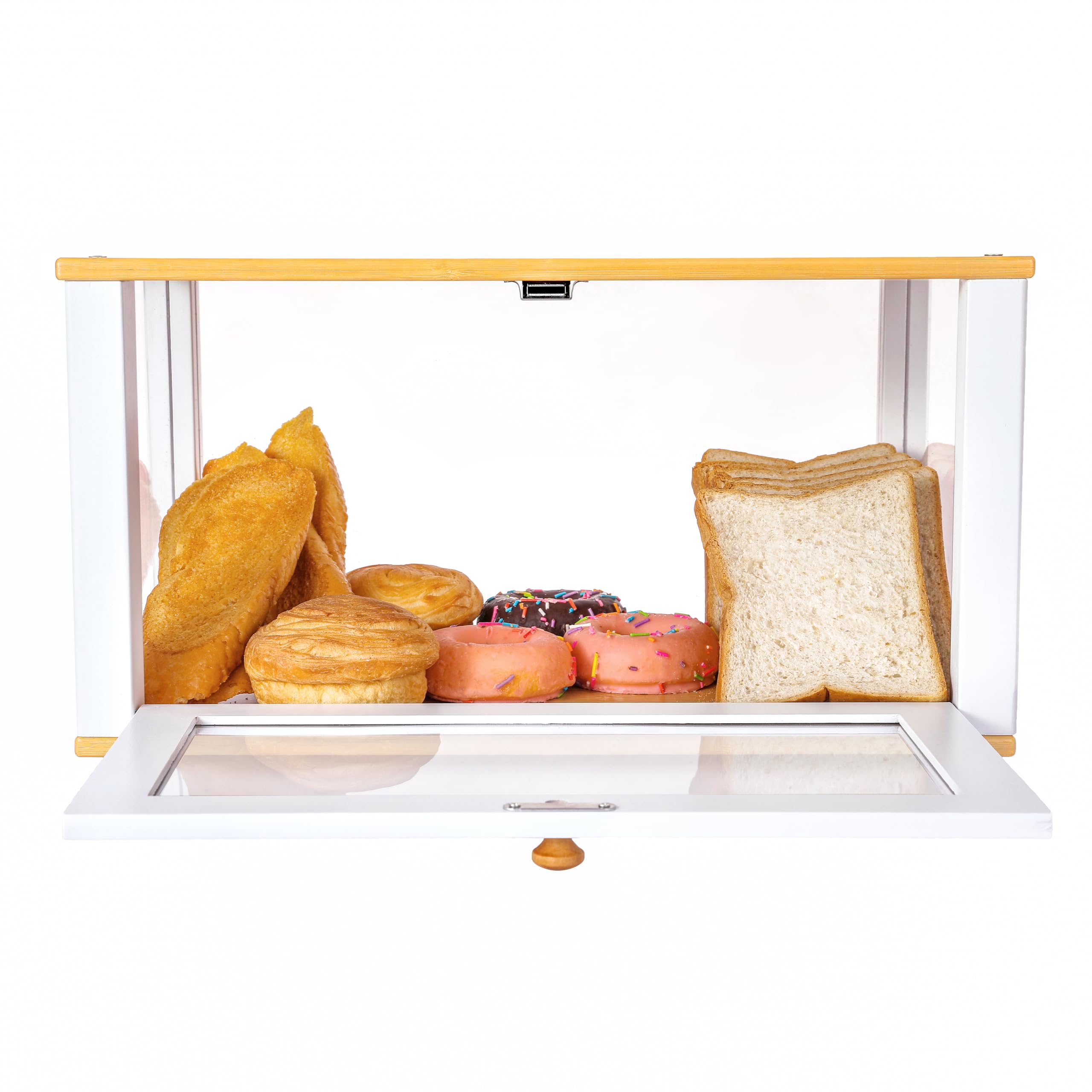 ETMI Panera de vidrio para encimera de cocina, caja de pan blanca transparente, vitrina de pastelería, estilo clásico