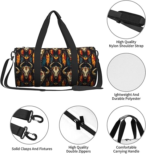 Miniatura 4 de Large Duffle Bag for Travel - Retro Tribal Goat Skull Print Gym Bag for Women Men, Travel Foldable Bags for Women Men with Zippered Multiple Pockets